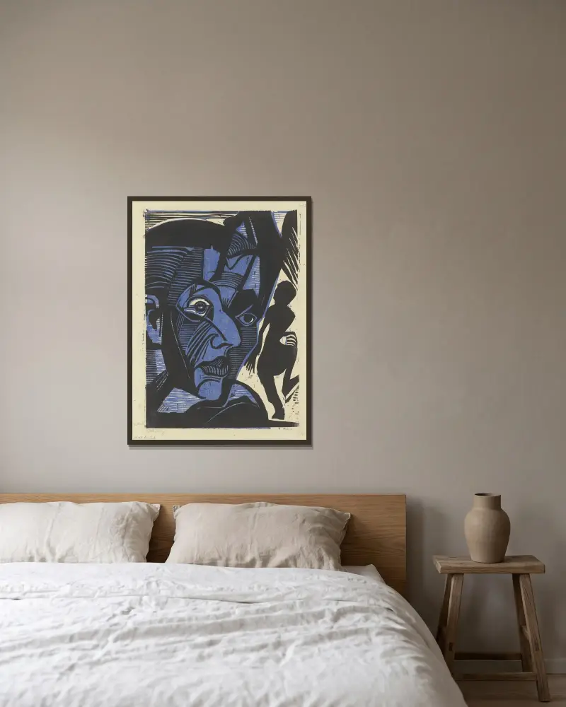 Selbstbildnis (Melancholie der Berge), 1929 von Ernst Ludwig Kirchner gerahmt an einer Wand