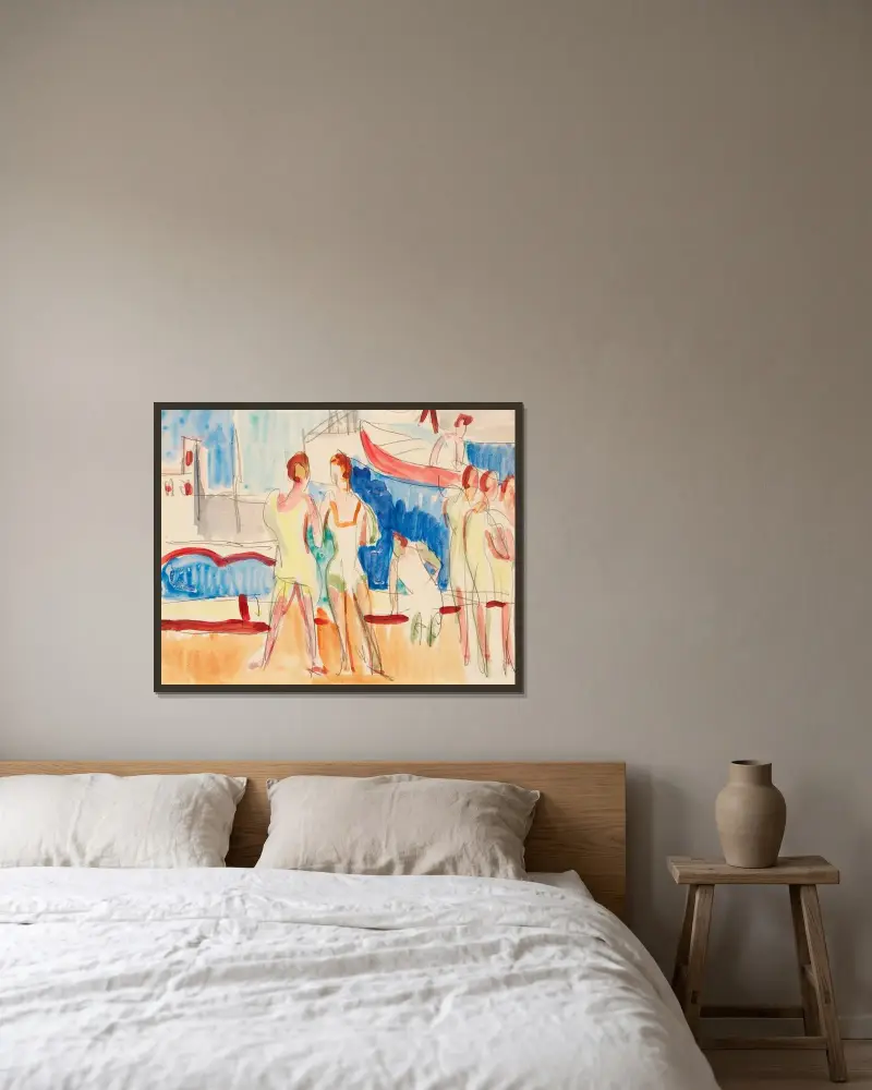 Sportler im Segelhafen av Ernst Ludwig Kirchner inramad på en vägg