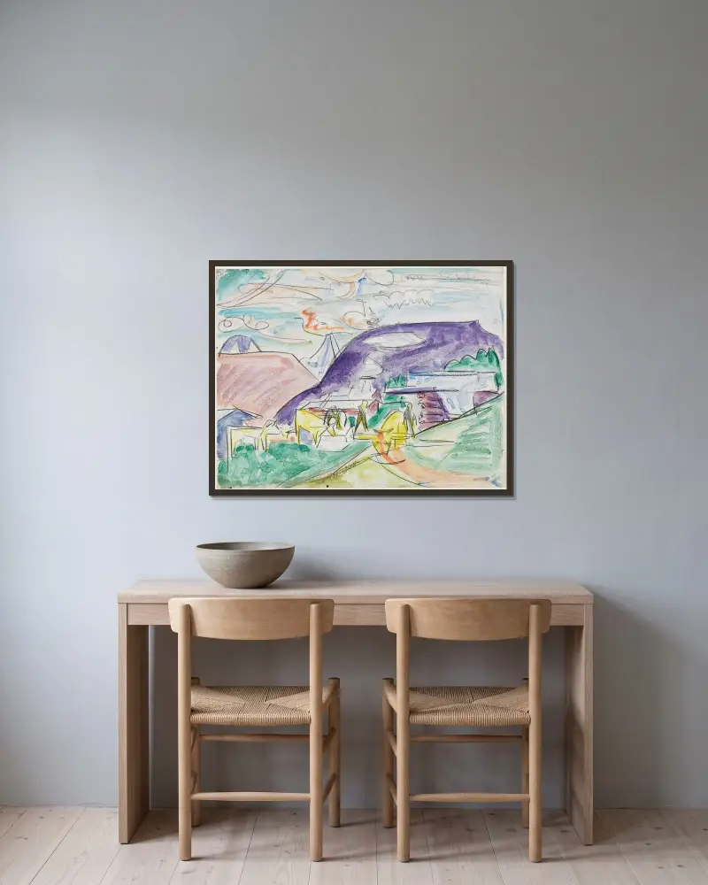 Stafelalp mit Kühen av Ernst Ludwig Kirchner inramad på en vägg