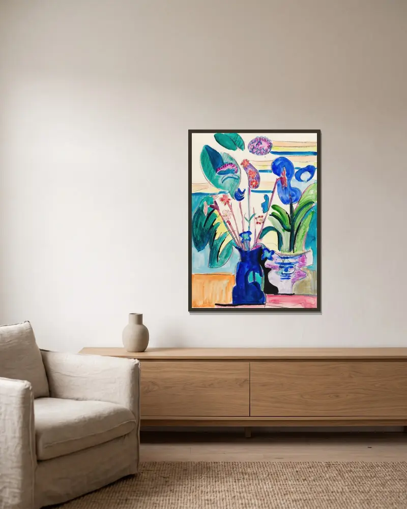 Zátiší s kalami, Ernst Ludwig Kirchner v rámu na stěně