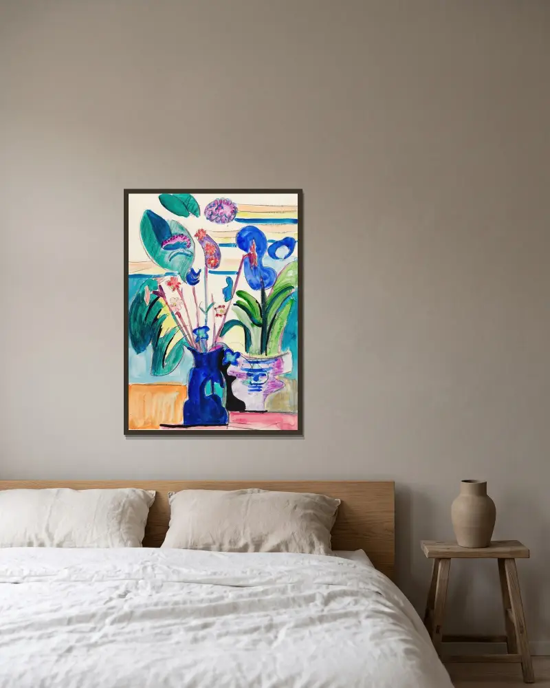 Zátiší s kalami, Ernst Ludwig Kirchner v rámu na stěně