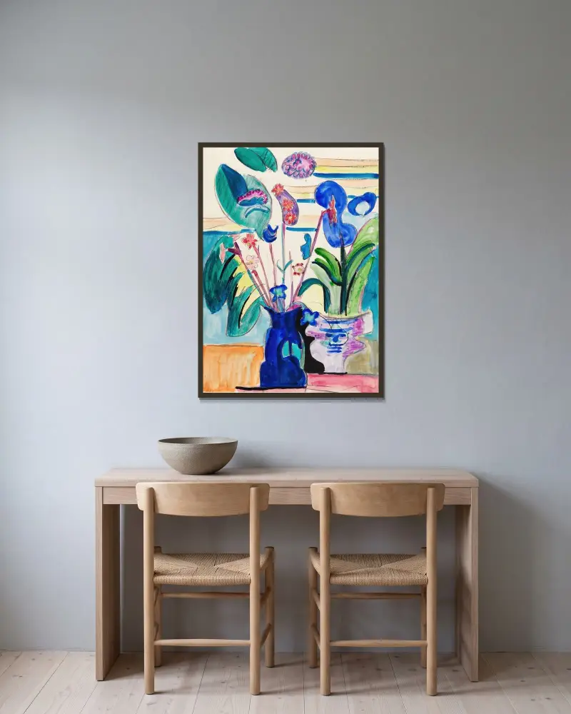 Zátiší s kalami, Ernst Ludwig Kirchner v rámu na stěně