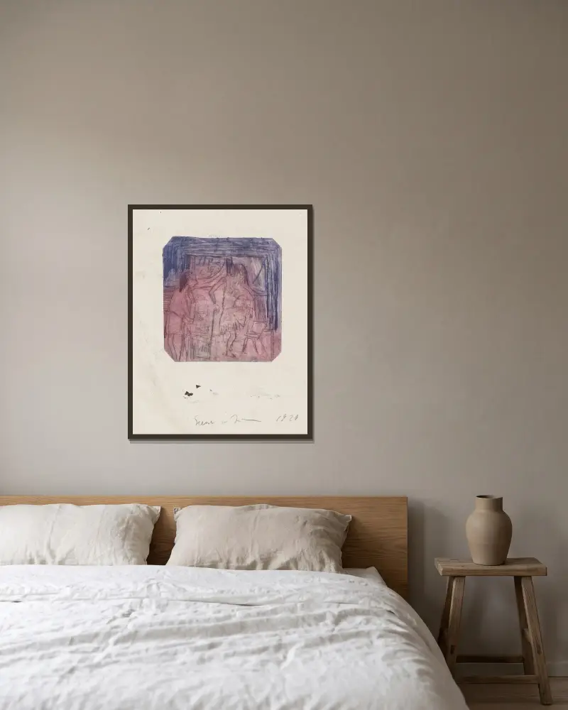 Szene im Zimmer av Ernst Ludwig Kirchner inramad på en vägg