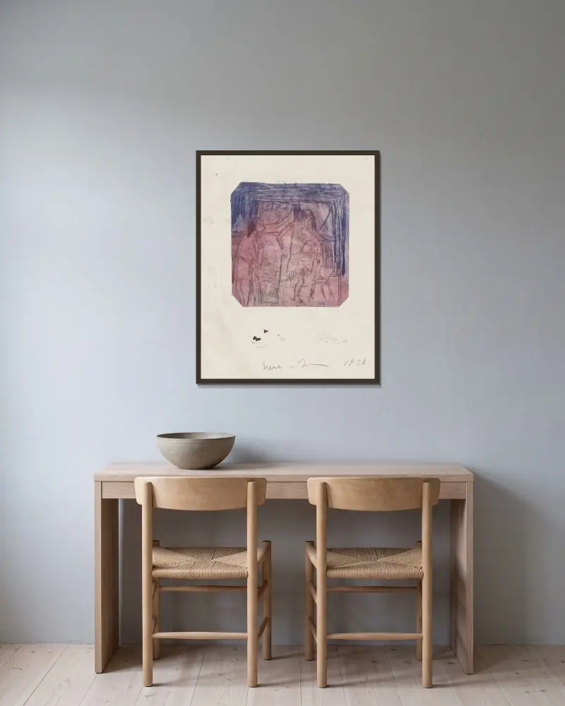 Szene im Zimmer av Ernst Ludwig Kirchner inramad på en vägg