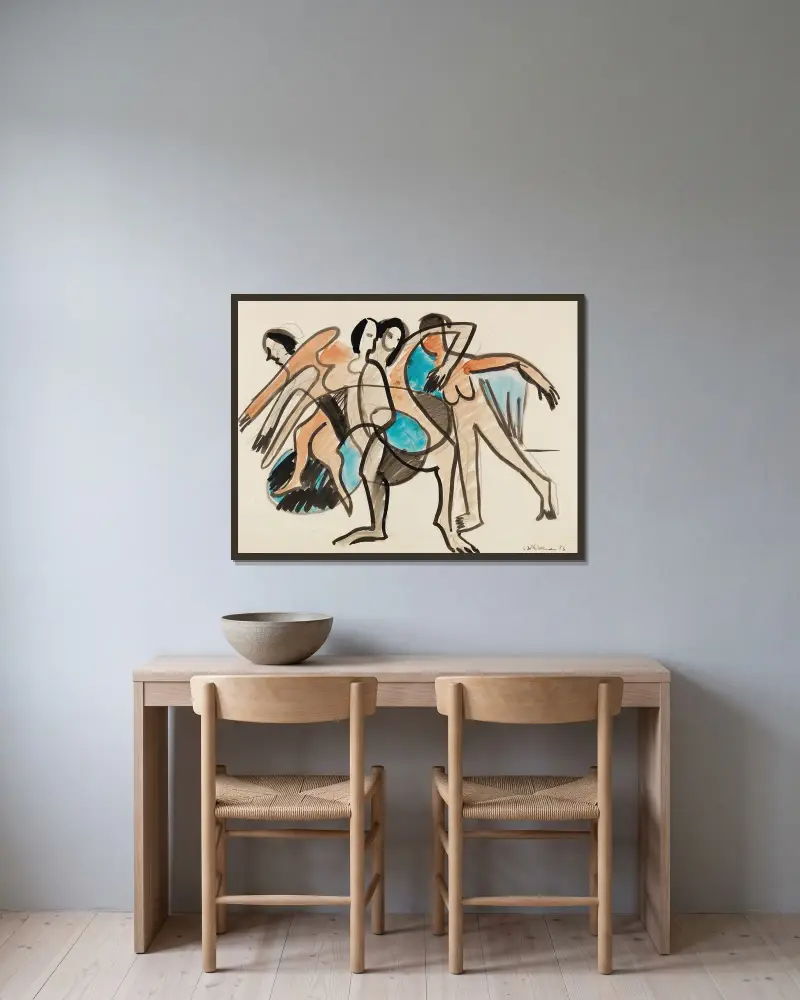 Tanzgruppe von Ernst Ludwig Kirchner gerahmt an einer Wand