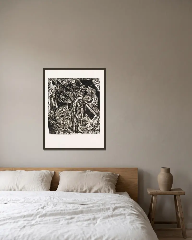 Trinkender Jäger von Ernst Ludwig Kirchner gerahmt an einer Wand