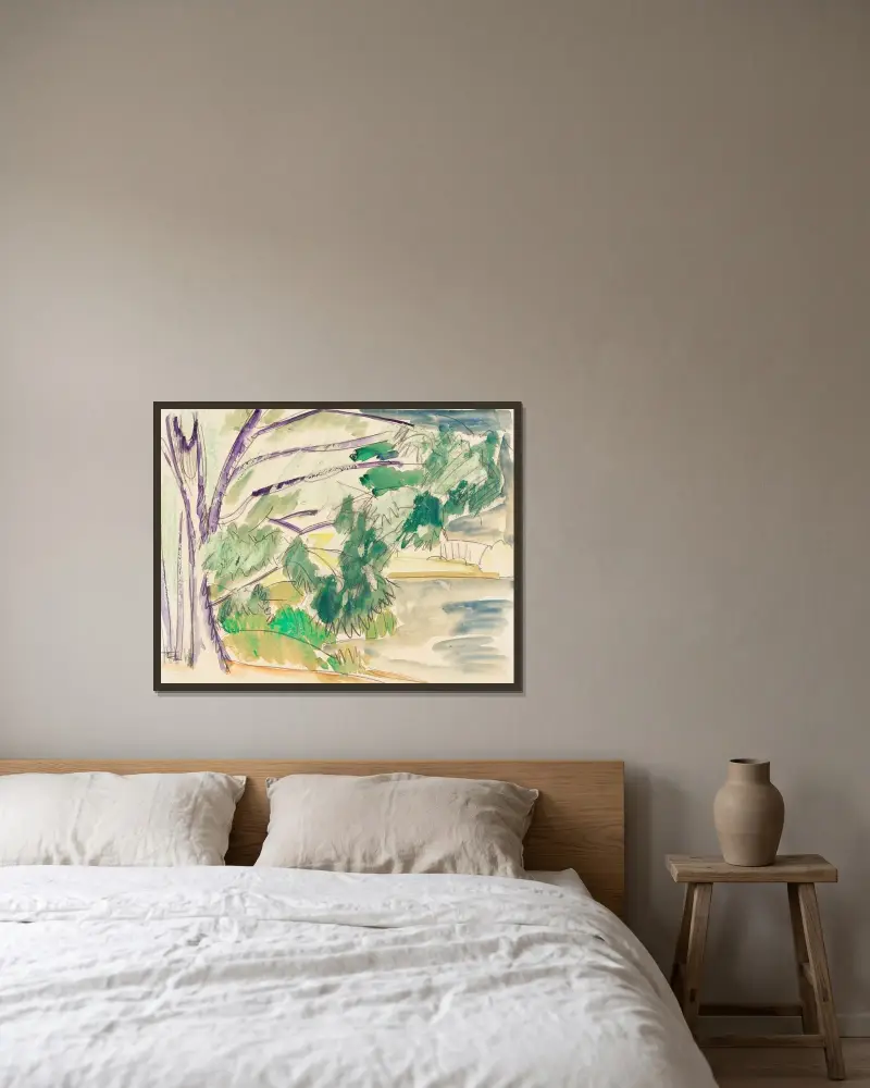 Unter Bäumen am See av Ernst Ludwig Kirchner inramad på en vägg