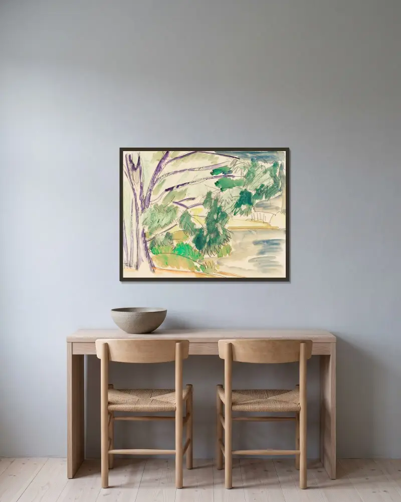 Unter Bäumen am See av Ernst Ludwig Kirchner inramad på en vägg