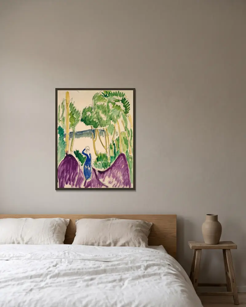 Woman in dunes on Fehmarn av Ernst Ludwig Kirchner inramad på en vägg