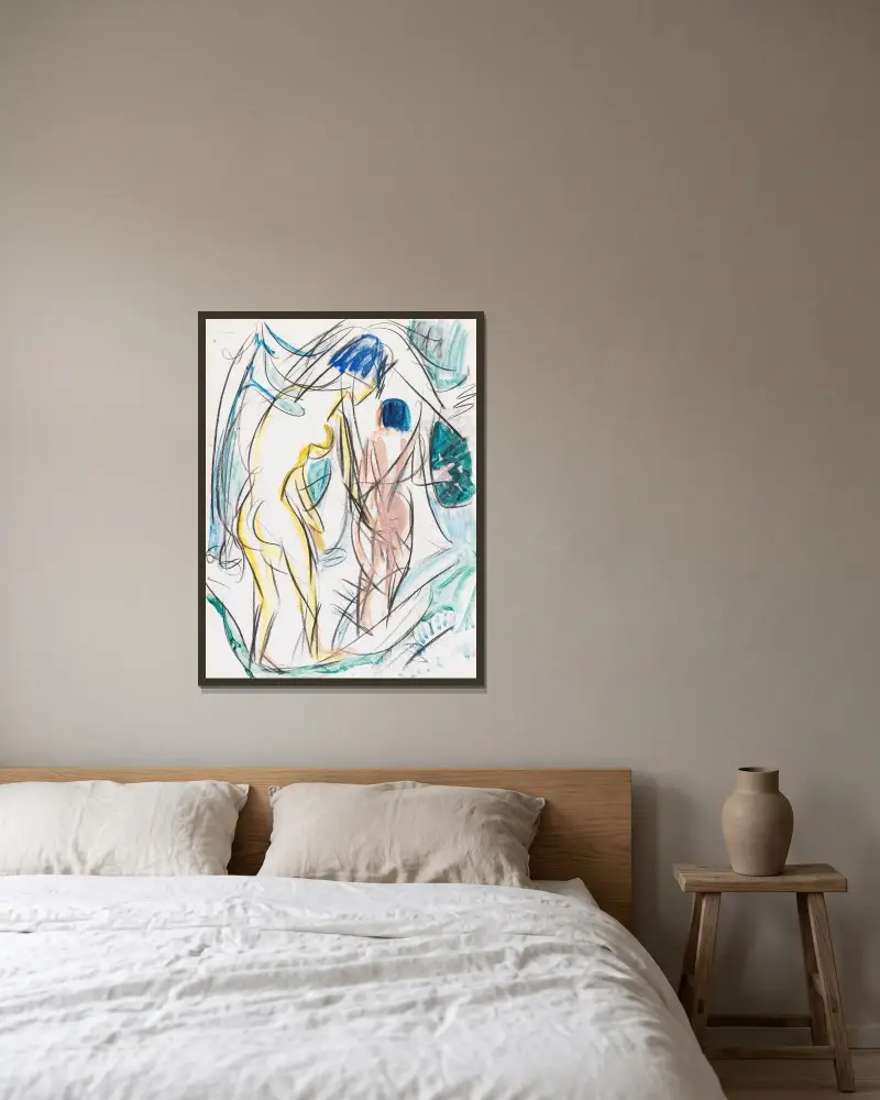 Zwei Akte im Walde av Ernst Ludwig Kirchner inramad på en vägg
