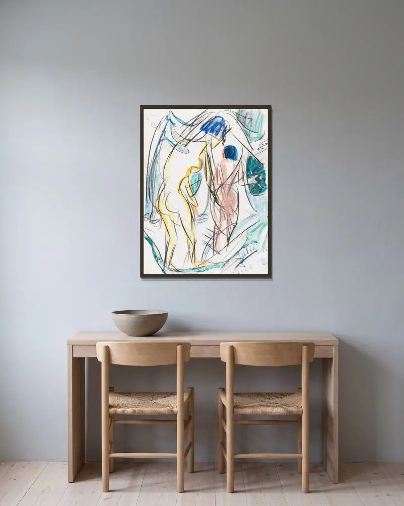 Zwei Akte im Walde av Ernst Ludwig Kirchner inramad på en vägg