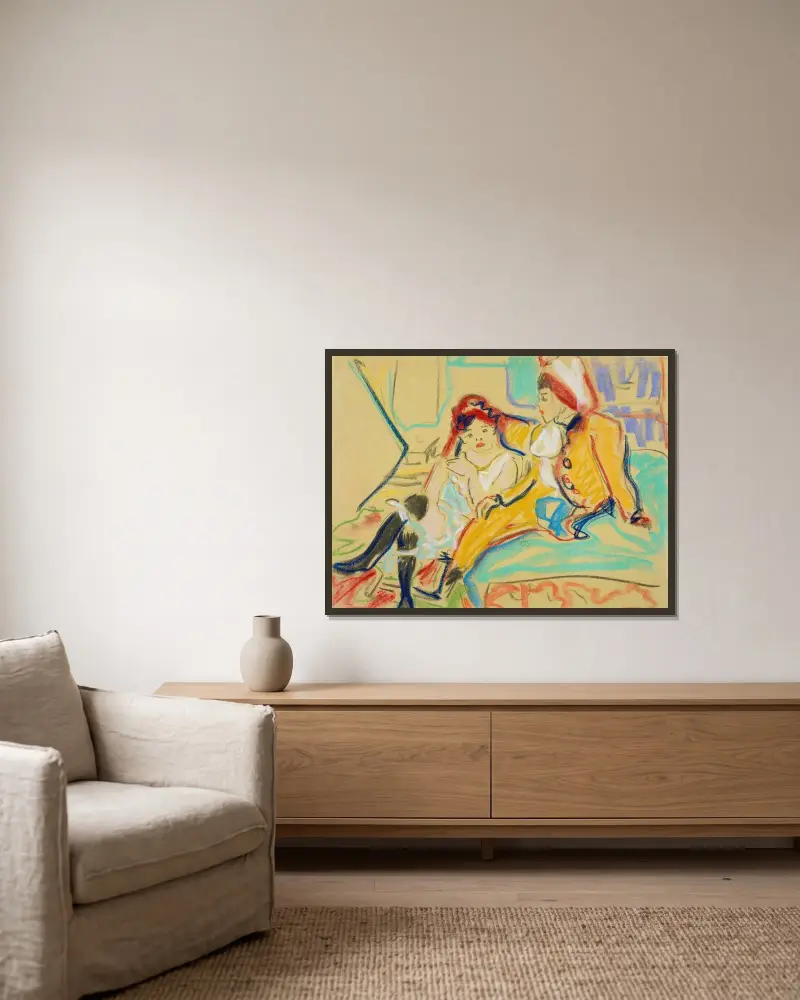 Dwie dziewczyny na otomanie, Ernst Ludwig Kirchner w ramie na ścianie