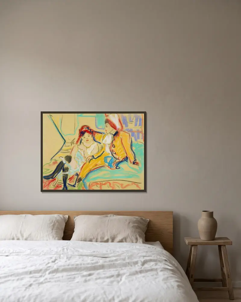 Dwie dziewczyny na otomanie, Ernst Ludwig Kirchner w ramie na ścianie