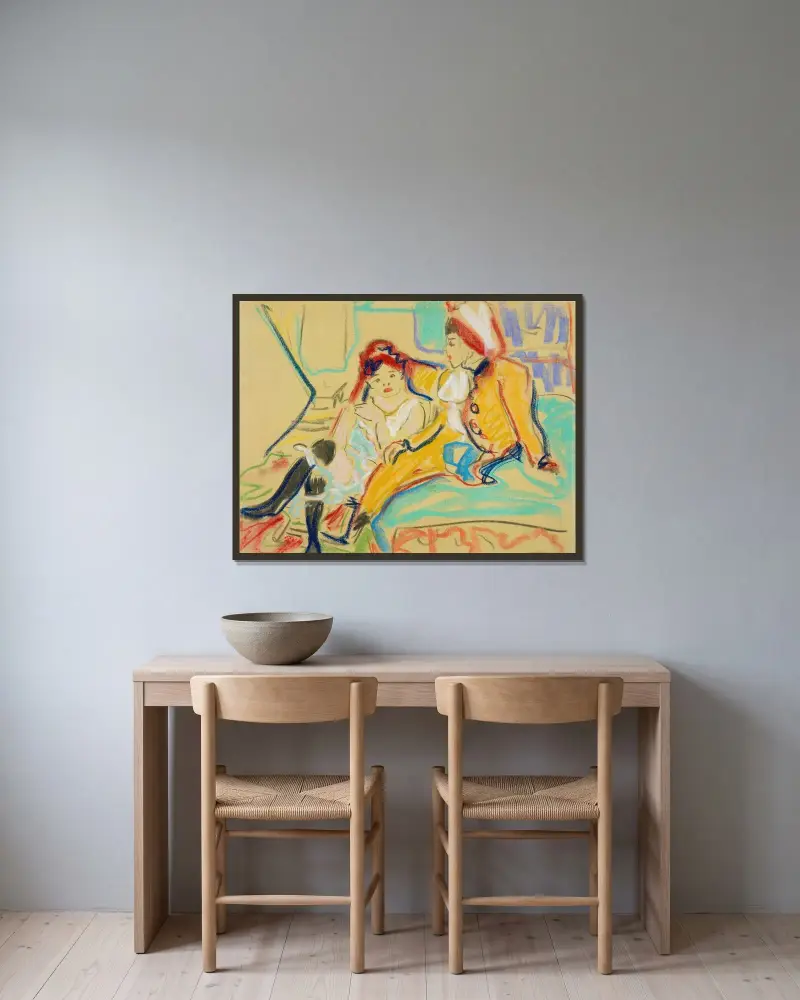Dwie dziewczyny na otomanie, Ernst Ludwig Kirchner w ramie na ścianie