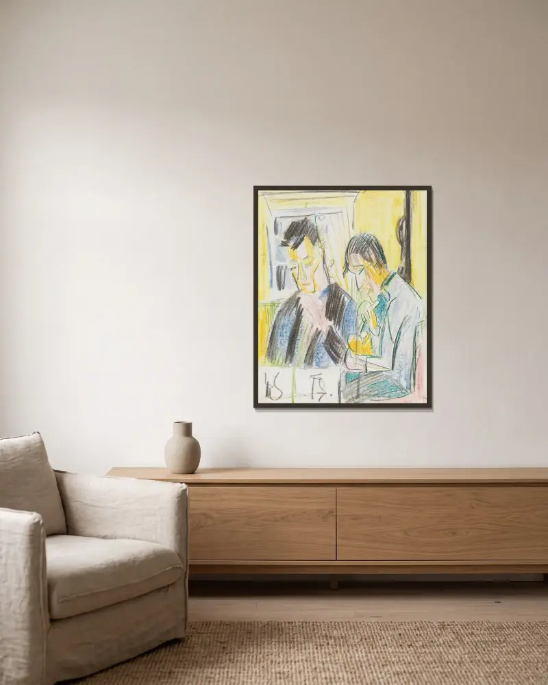 Zwei Männer am Tisch av Ernst Ludwig Kirchner inramad på en vägg