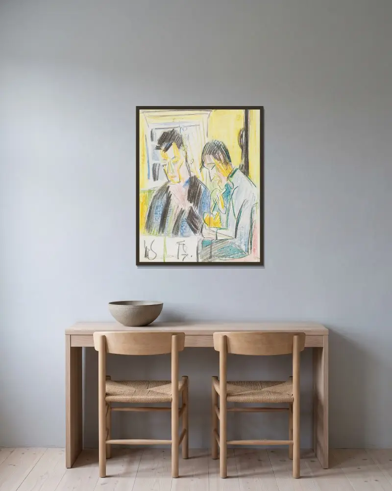 Zwei Männer am Tisch av Ernst Ludwig Kirchner inramad på en vägg