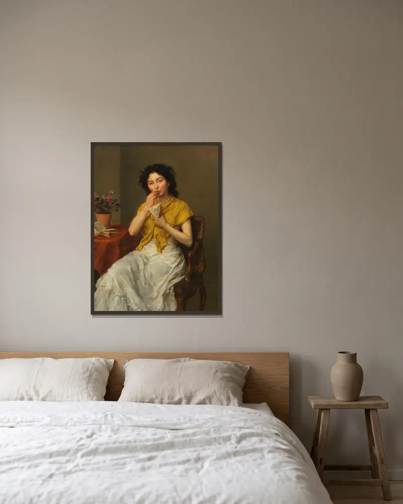 Die Naschkatze von Ludwig Knaus gerahmt an einer Wand