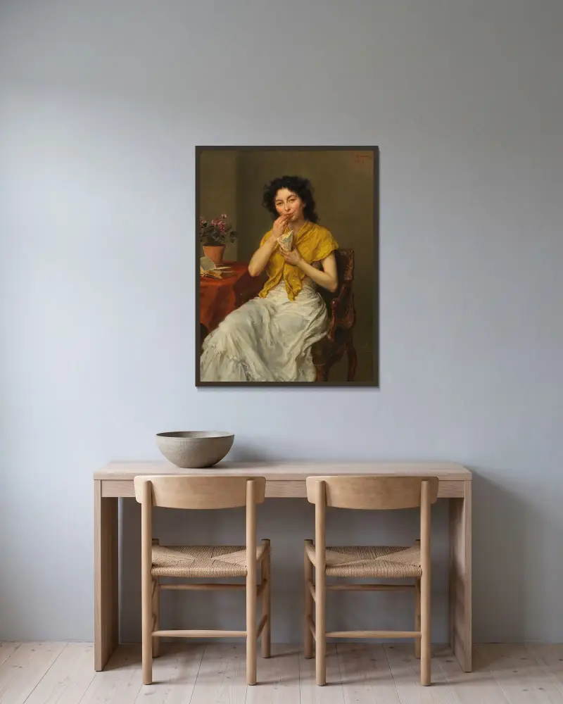 Die Naschkatze von Ludwig Knaus gerahmt an einer Wand