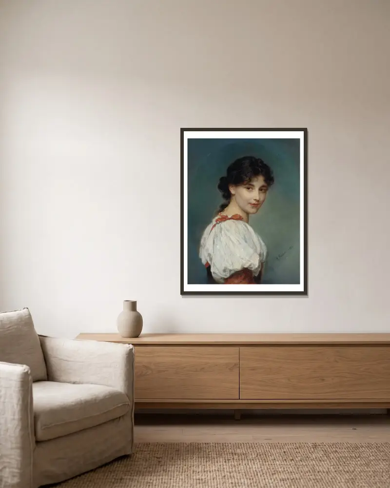Italian Girl av Ludwig Knaus inramad på en vägg
