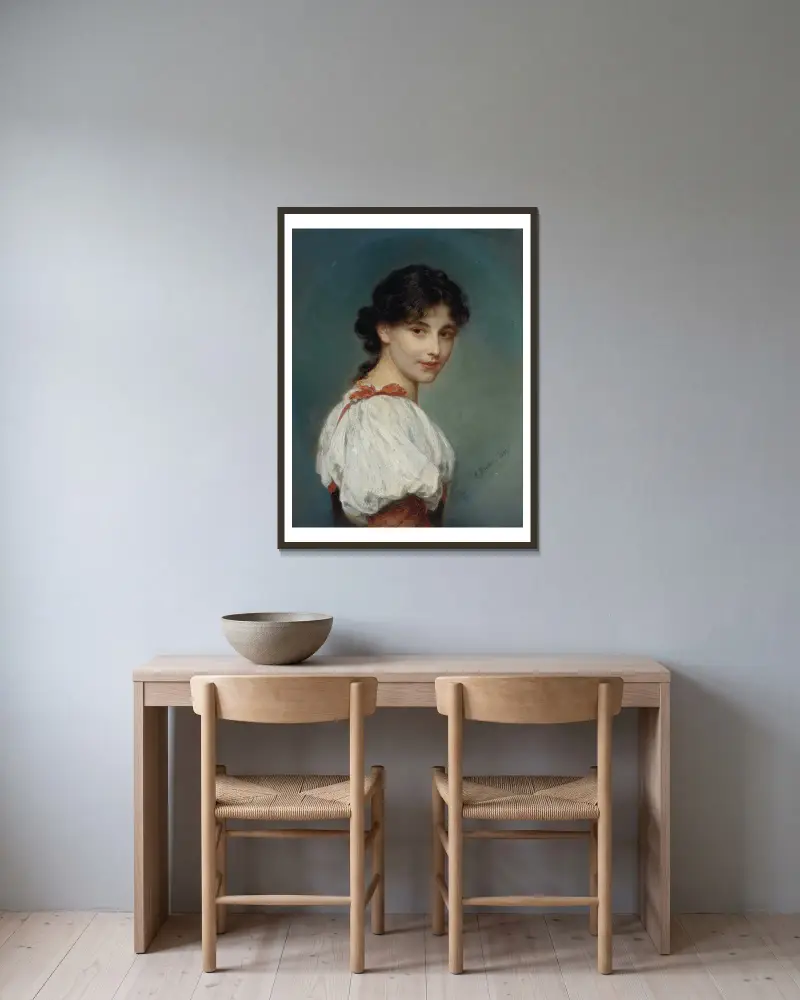 Italian Girl av Ludwig Knaus inramad på en vägg