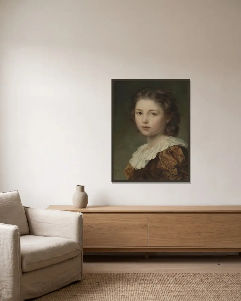 Portrait Of A Young Girl av Ludwig Knaus inramad på en vägg