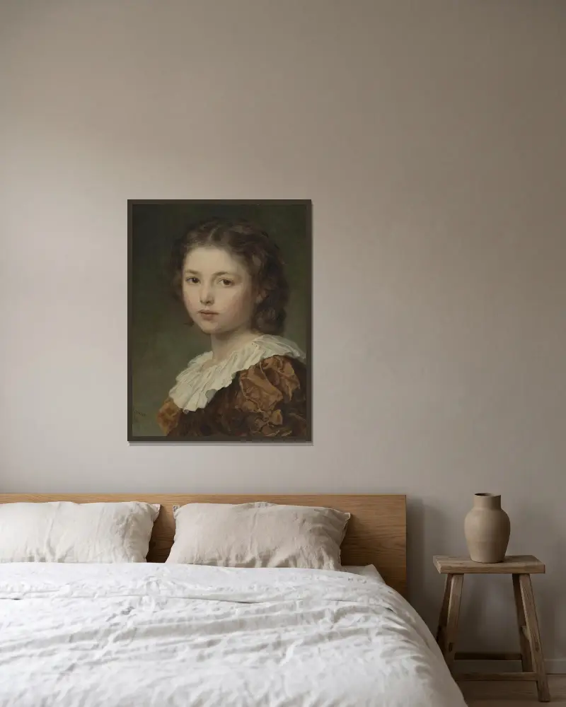 Portrait Of A Young Girl av Ludwig Knaus inramad på en vägg