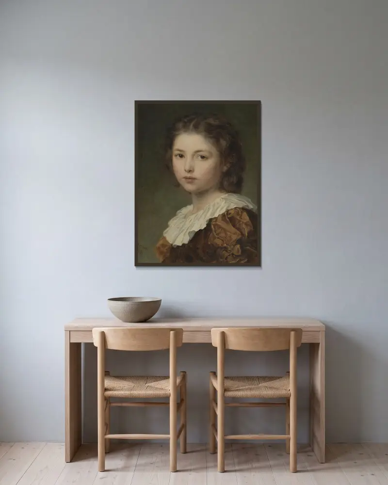 Portrait Of A Young Girl av Ludwig Knaus inramad på en vägg