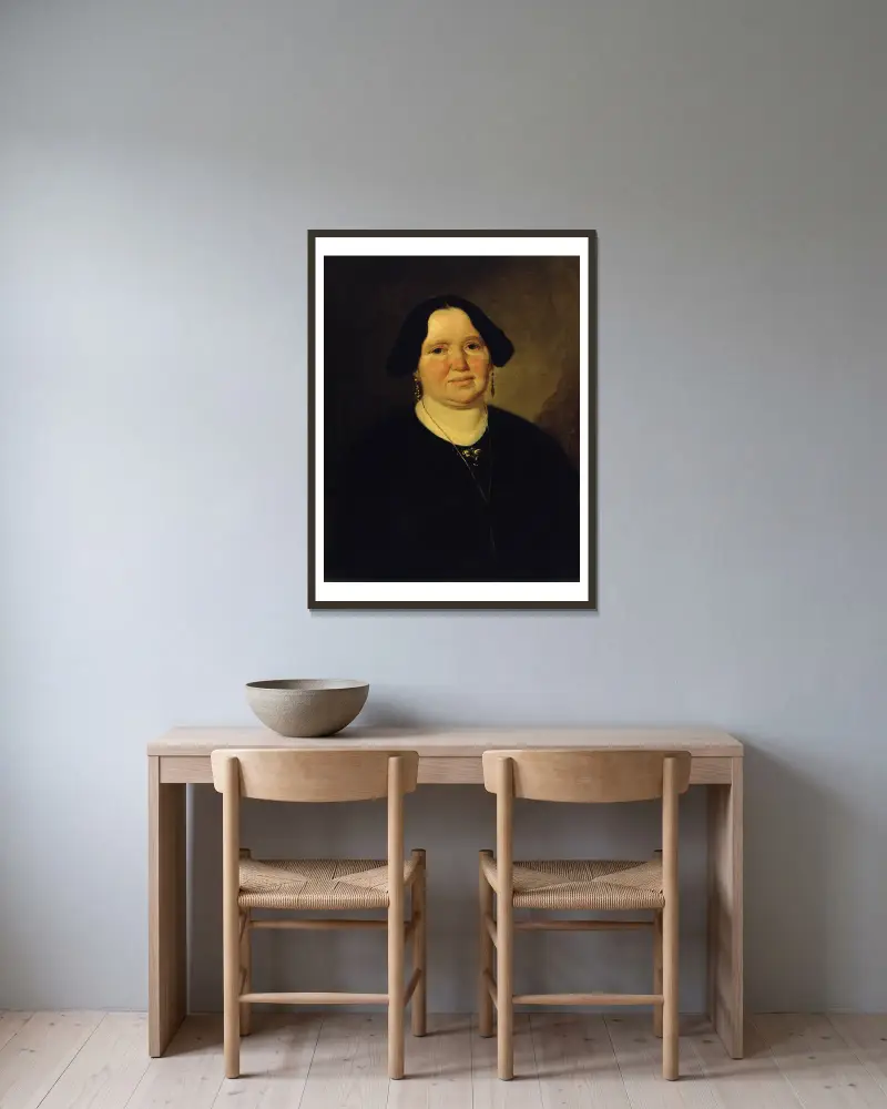 Portrait of Mrs. Müller av Ludwig Knaus inramad på en vägg