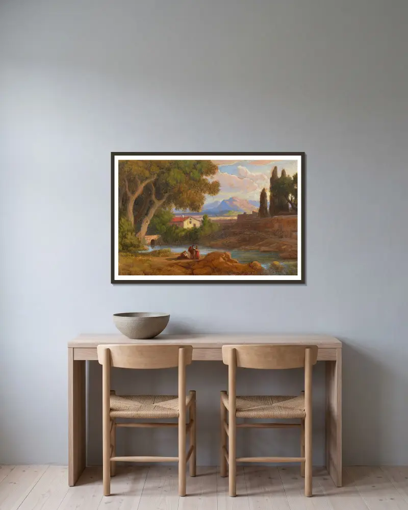 Landschaft bei den Sabiner Bergen (Rocca di Mezzo) av Adrian Ludwig Richter inramad på en vägg