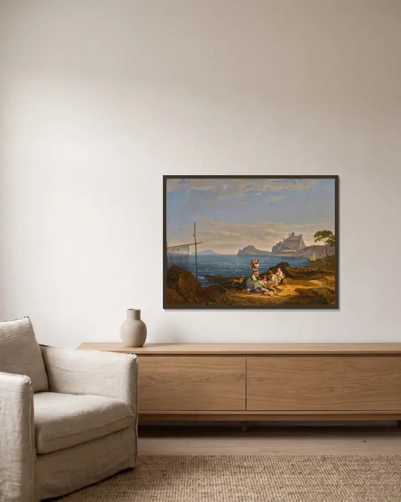 The Bay Of Naples, Capri Beyond av Adrian Ludwig Richter inramad på en vägg
