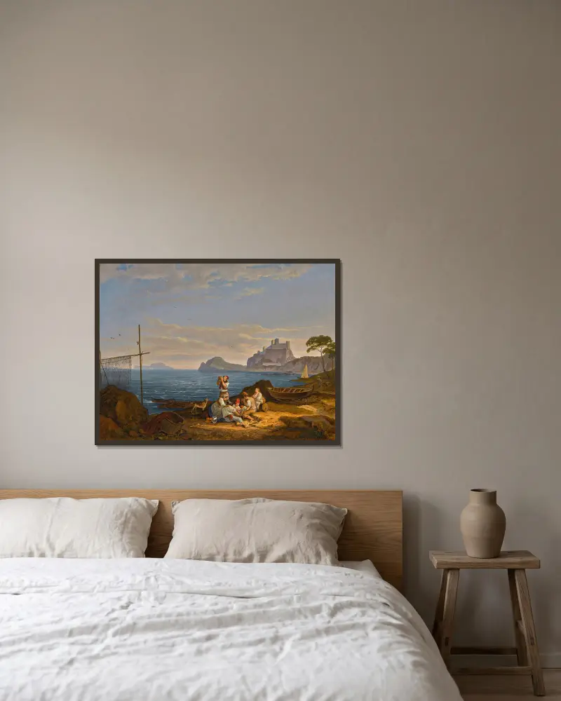 The Bay Of Naples, Capri Beyond av Adrian Ludwig Richter inramad på en vägg