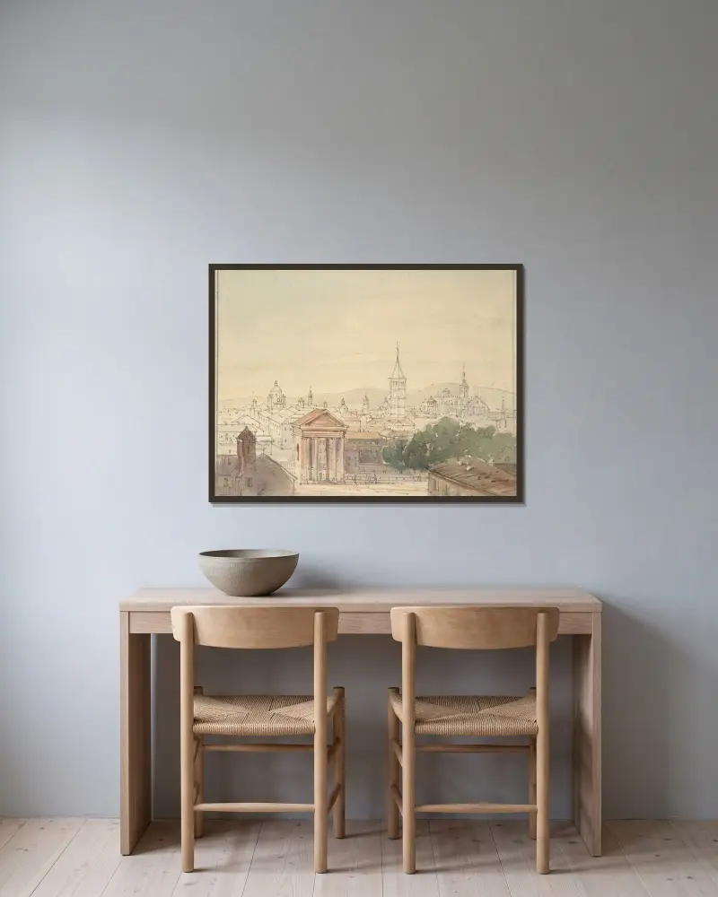 View of Milan av Adrian Ludwig Richter inramad på en vägg