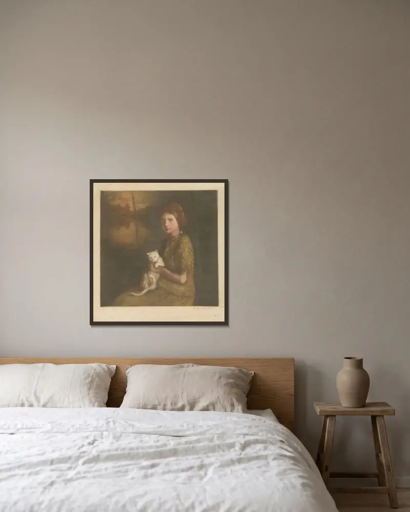 Flicka med katt i knät av Hendrik Maarten Krabbé inramad på en vägg