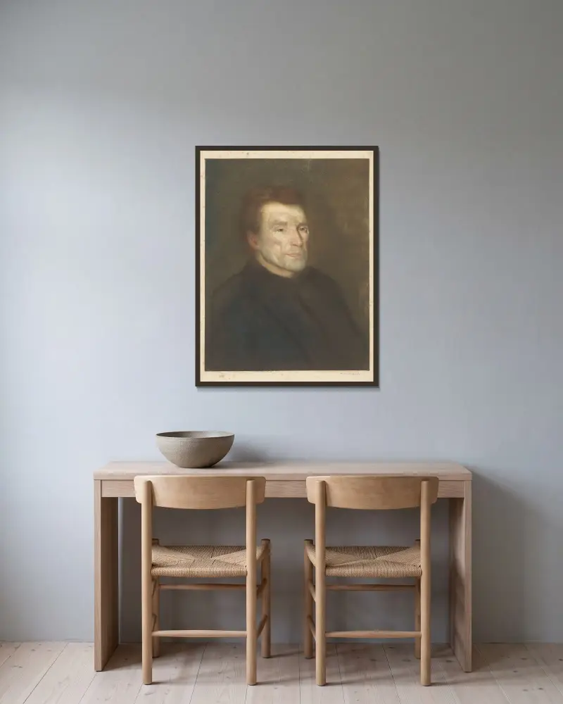 Portrait of an unknown man av Hendrik Maarten Krabbé inramad på en vägg