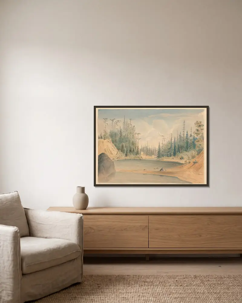 Nanaimo River, Vancouvers Island av James Madison Alden inramad på en vägg