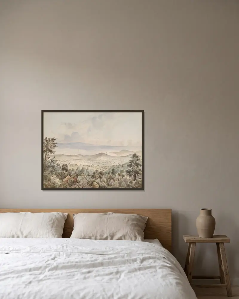 Dal vid Montecito nära Santa Barbara, Kalifornien av James Madison Alden inramad på en vägg