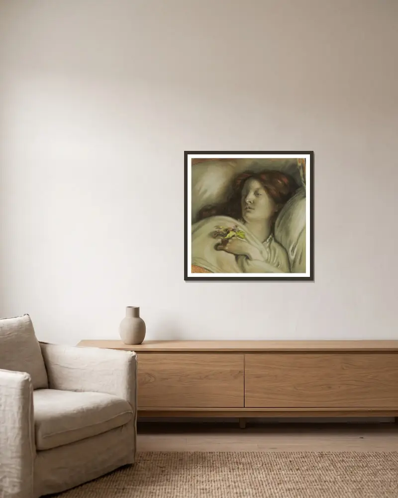 Convalescent – Portrait of Emma Madox Brown av Ford Madox Brown inramad på en vägg