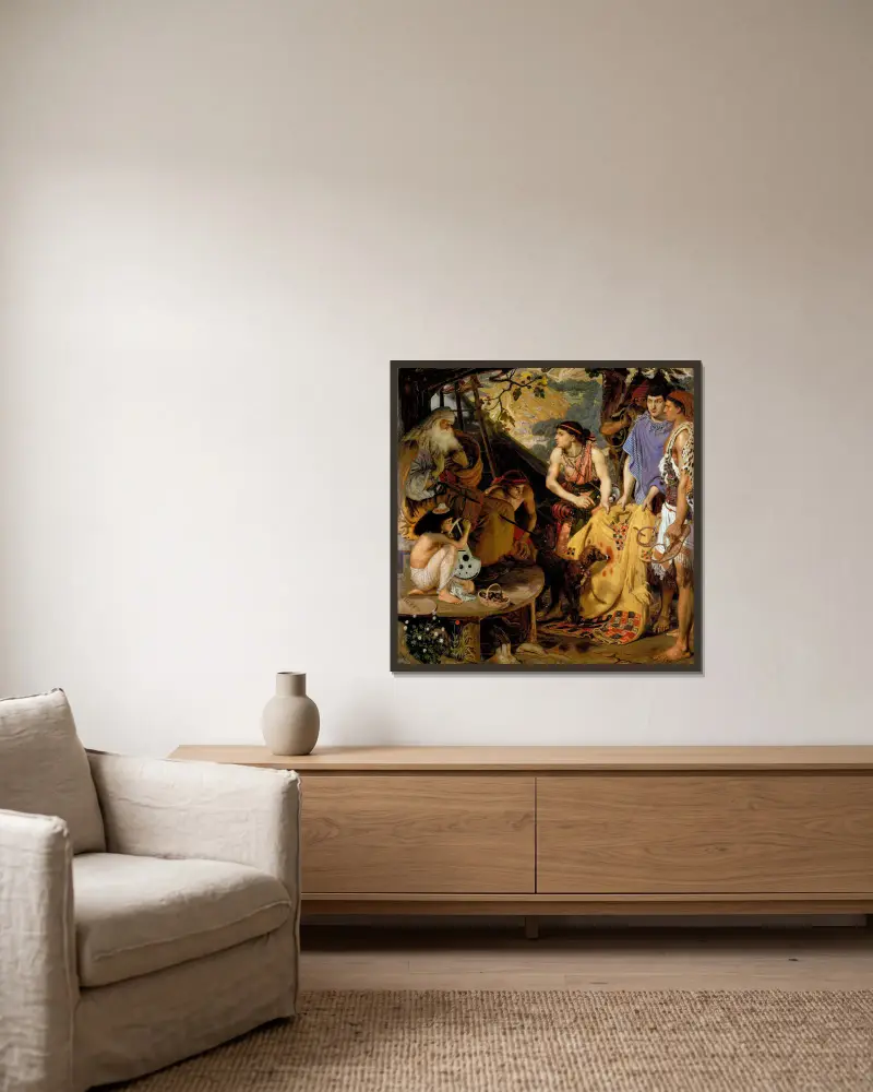 The Coat Of Many Colours av Ford Madox Brown inramad på en vägg