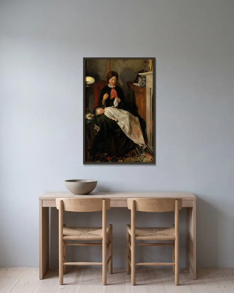 Waiting- An English Fireside Of 1854-55 av Ford Madox Brown inramad på en vägg