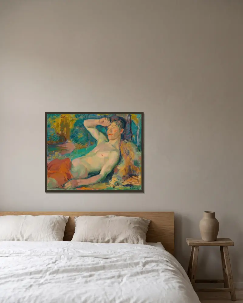 Vaknande faun av Magnus Enckell inramad på en vägg