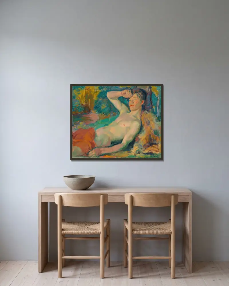 Vaknande faun av Magnus Enckell inramad på en vägg