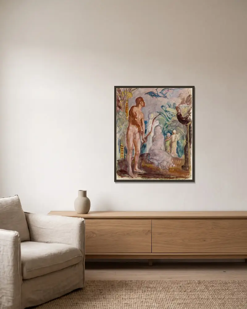 Paradisfågel, skiss av Magnus Enckell inramad på en vägg