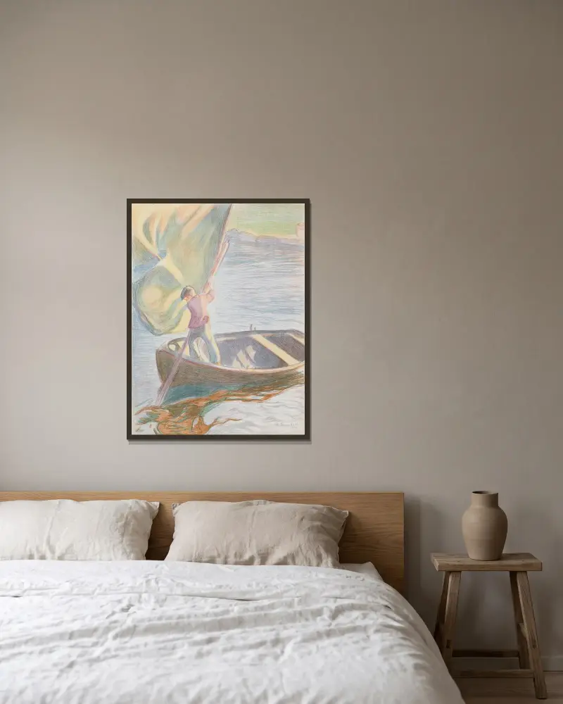 Pojke och segel av Magnus Enckell inramad på en vägg