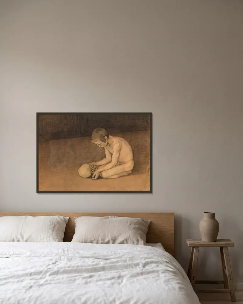 Pojke med skalle av Magnus Enckell inramad på en vägg