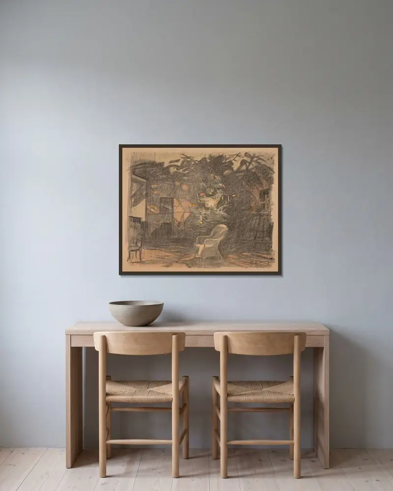 Julgran av Magnus Enckell inramad på en vägg