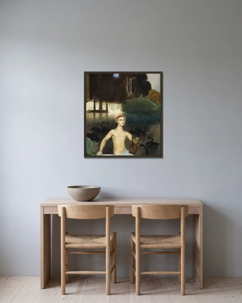 Fantasy av Magnus Enckell inramad på en vägg