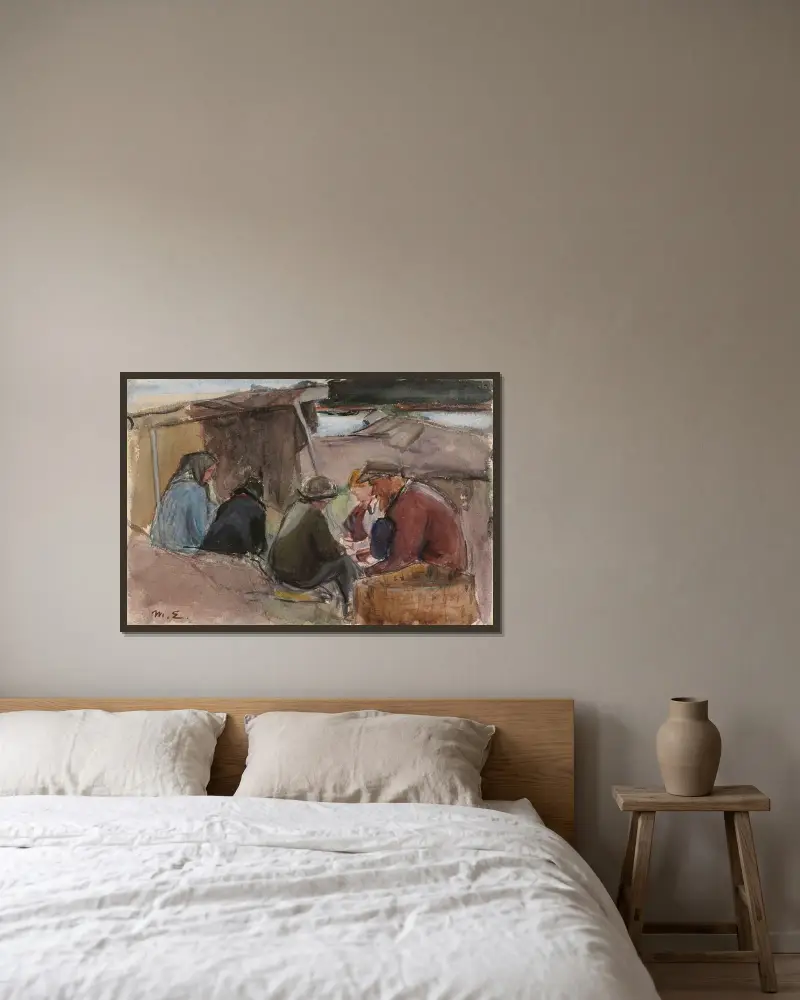 Fiskare vid havet av Magnus Enckell inramad på en vägg