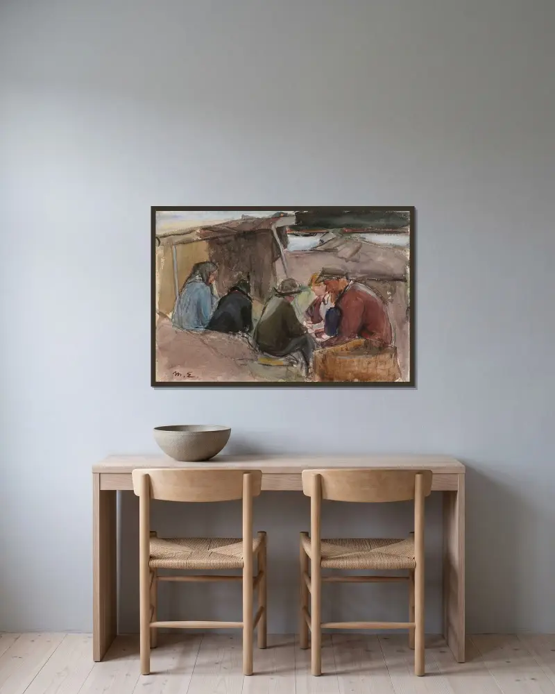 Fiskare vid havet av Magnus Enckell inramad på en vägg