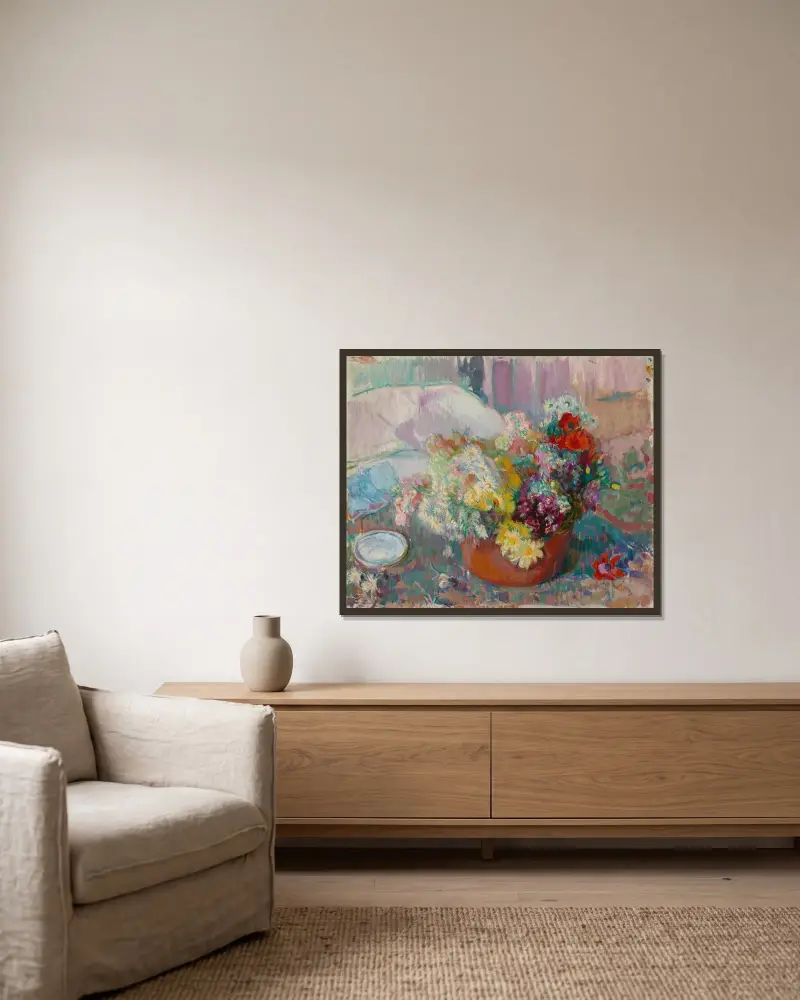 Flowers av Magnus Enckell inramad på en vägg