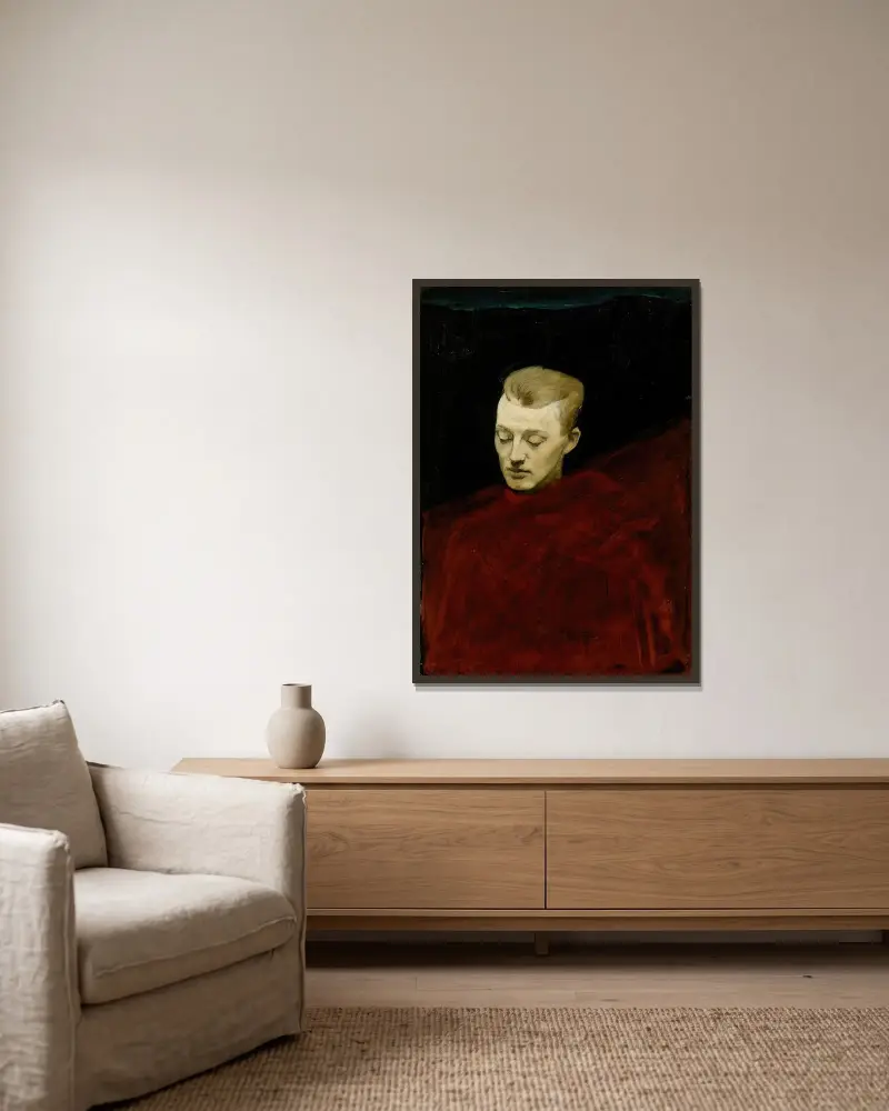 Head (Bruno Aspelin) av Magnus Enckell inramad på en vägg